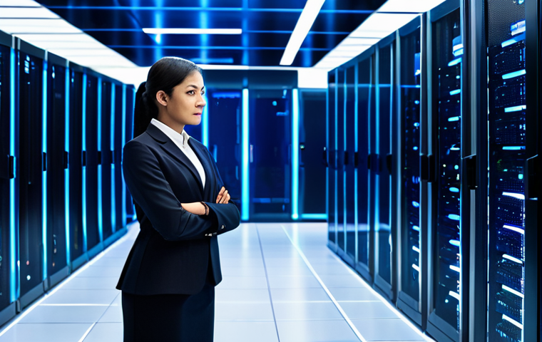 A professional female data architect, fully clothed in a modest business suit and appropriate attire, stands confidently in a sleek, modern data center bathed in soft, futuristic blue light emanating from server racks. A transparent holographic display in front of her visualizes an intricately organized network of interconnected open-source big data platforms like Hadoop and Spark, symbolizing their transformative power. The scene is photorealistic with high detail, showcasing perfect anatomy, correct proportions, a natural pose, well-formed hands, and proper finger count. This is a professional image, safe for work, appropriate content, and family-friendly.