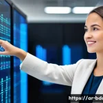 빅데이터 기술자의 성과 리뷰 준비 - **Prompt 1: Data Engineer showcasing achieved success with a smart dashboard.**
    "A confident and...