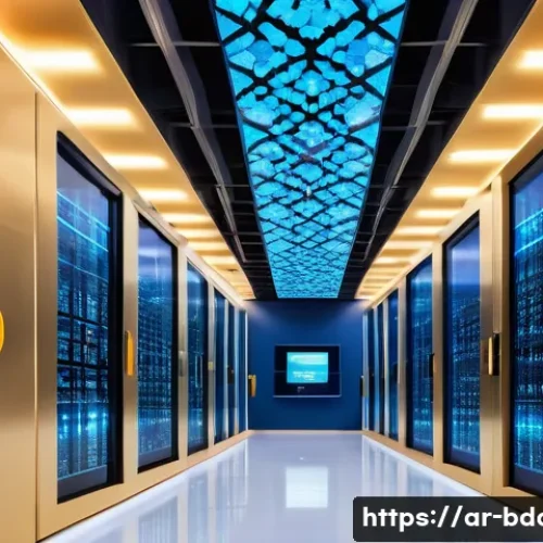 빅데이터 기술자의 새로운 도전 사례 - A highly detailed futuristic data center in the Middle East, featuring advanced hybrid storage syste...