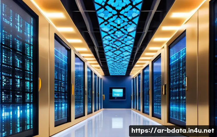 빅데이터 기술자의 새로운 도전 사례 - A highly detailed futuristic data center in the Middle East, featuring advanced hybrid storage syste...