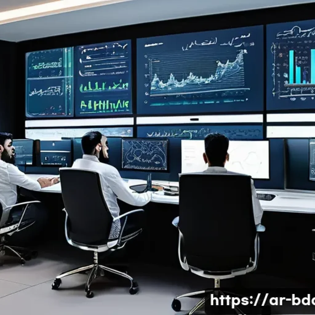 빅데이터 실무에서 ETL 파이프라인 사례 - A modern office scene depicting a diverse team of Middle Eastern data engineers collaborating around...