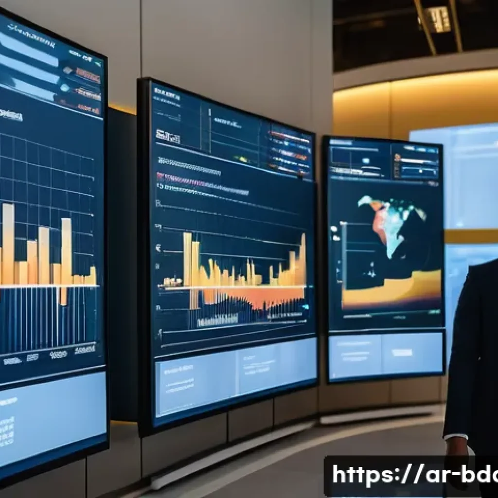 빅데이터 기술자와 디지털 변혁 사례 - A modern corporate office scene in a Middle Eastern city, featuring diverse business professionals a...