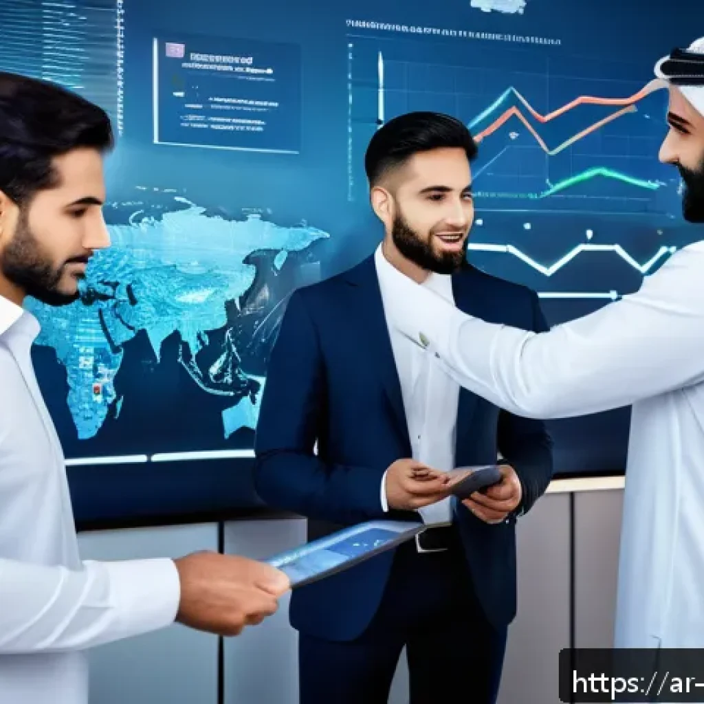 빅데이터 실무에서의 데이터 처리 성공 사례 - A modern Middle Eastern corporate office setting with diverse Arab professionals collaborating aroun...