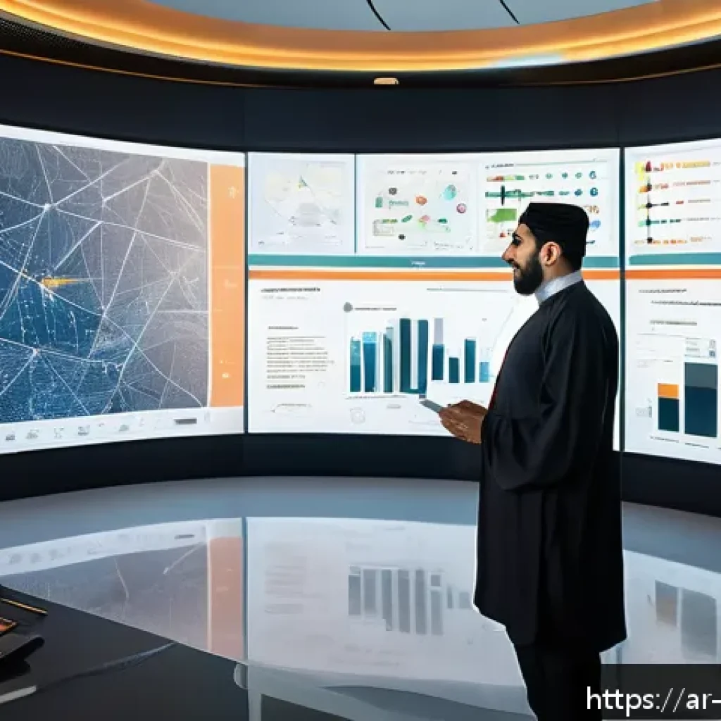 빅데이터 실무에서 데이터 통합 기술 - A sophisticated Middle Eastern data integration control room, featuring diverse professionals collab...