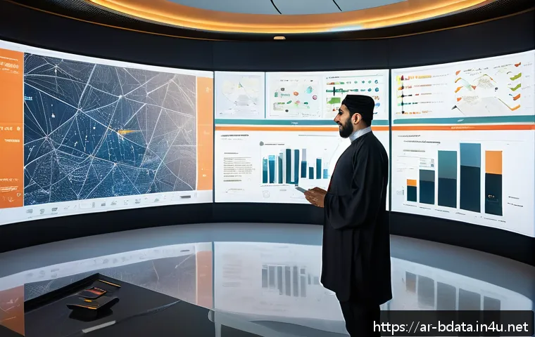 빅데이터 실무에서 데이터 통합 기술 - A sophisticated Middle Eastern data integration control room, featuring diverse professionals collab...