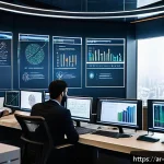 빅데이터 실무와 전산학 이론의 연결 - A modern, high-tech office environment with diverse Arab data scientists collaborating around a larg...