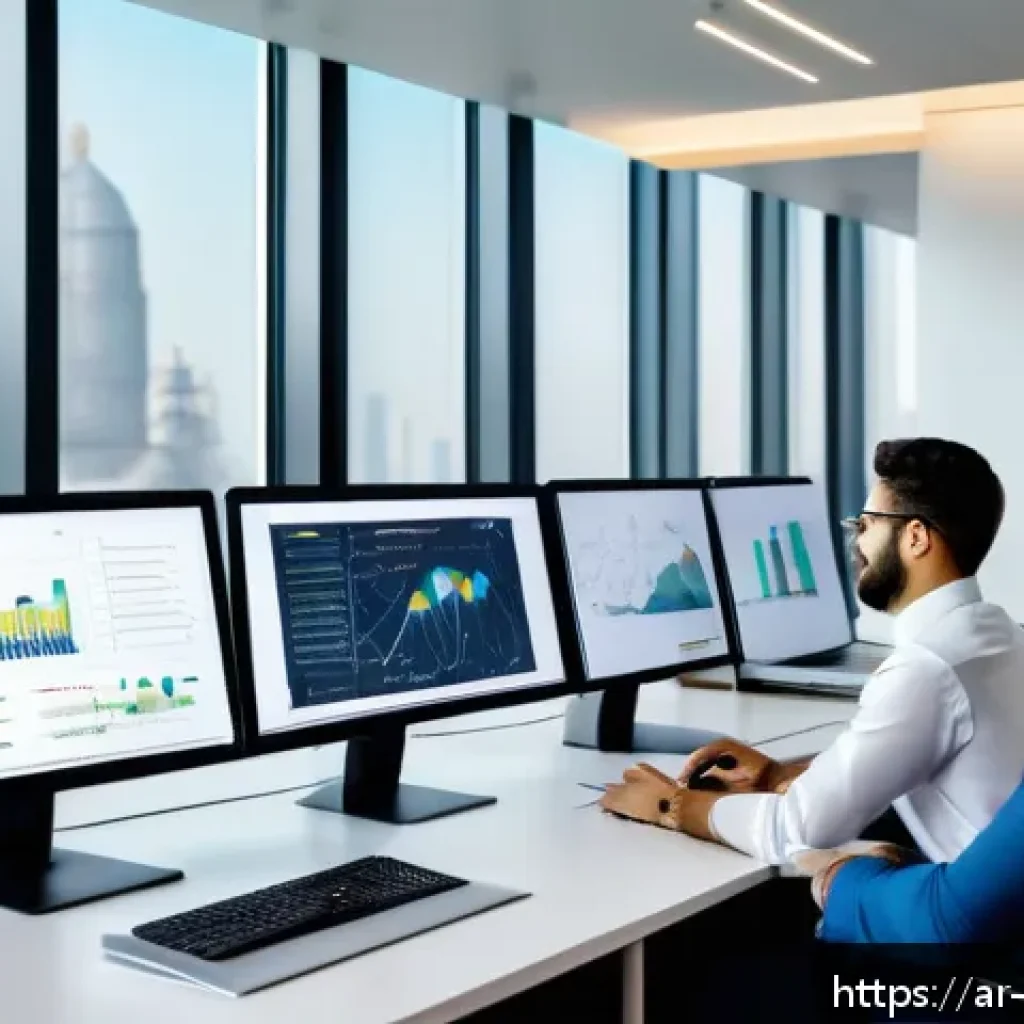 빅데이터 실무에서의 팀워크 강화 방법 - A professional Middle Eastern big data team working in a modern office environment, diverse group of...