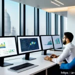 빅데이터 실무에서의 팀워크 강화 방법 - A professional Middle Eastern big data team working in a modern office environment, diverse group of...