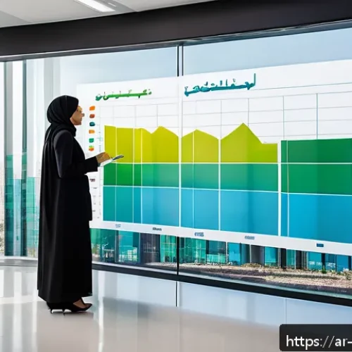 빅데이터 기술자의 데이터 시각화 스킬 - A modern office environment featuring a diverse team of Arabic professionals collaborating around a ...