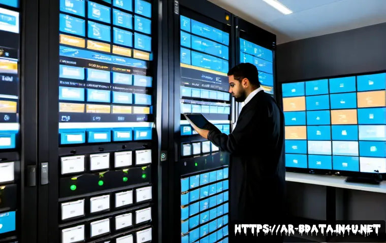 빅데이터 실무에서 데이터 백업 관리 사례 - Photorealistic enterprise data backup management scene in a modern Middle Eastern operations center,...